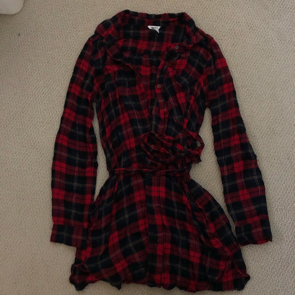 Flannel Tie Waist Dress
